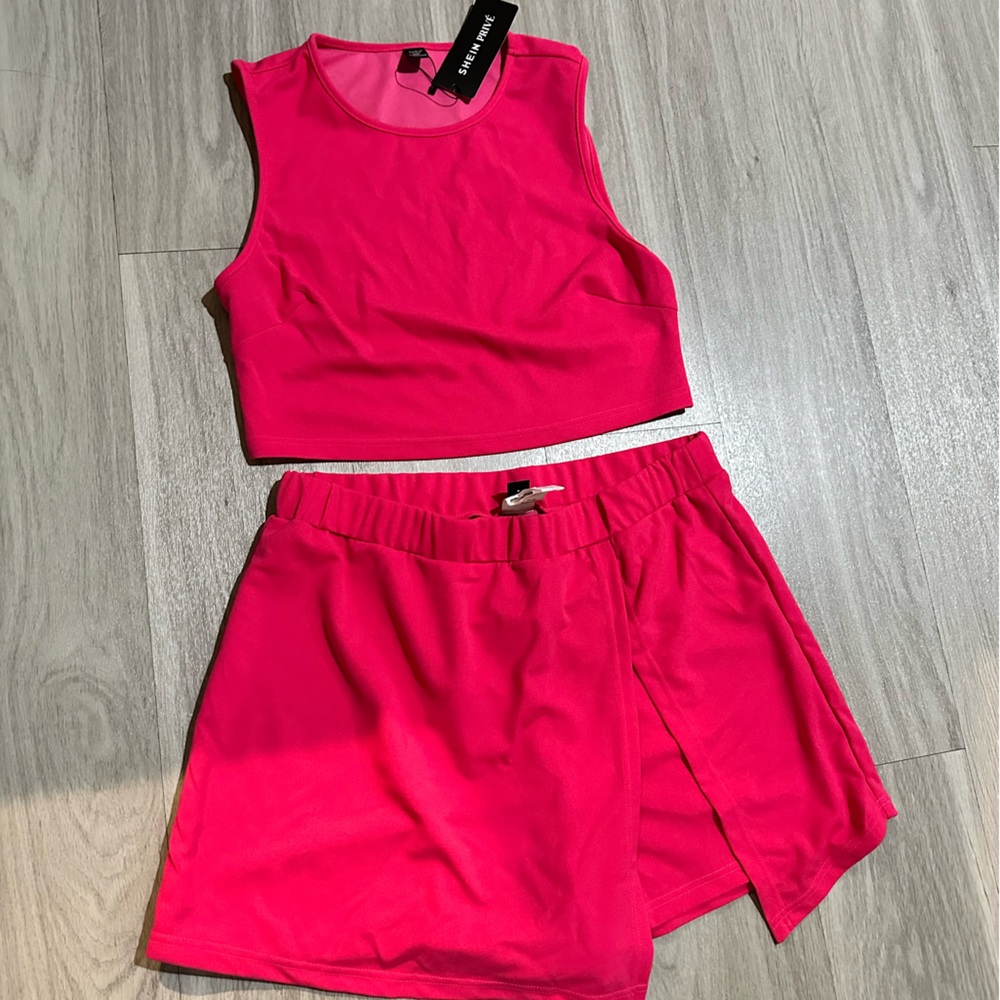 SHEIN Hot Pink Mini Skirt Set